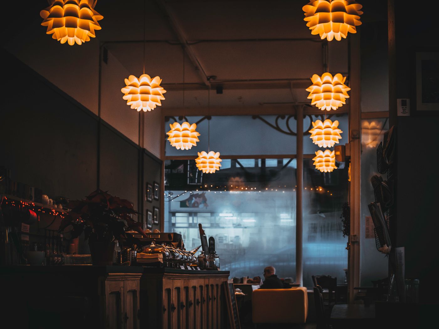 A small warmly lit venue interior